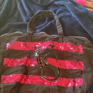 Victoria's Secret Black Tote with Pink Sequins